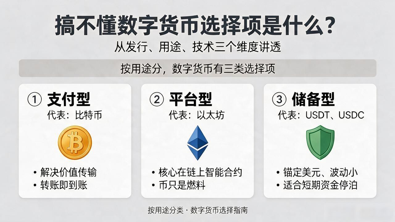 数字货币分类维度及选择指南_央行数字货币与私人代币区别_数字货币选择项是什么